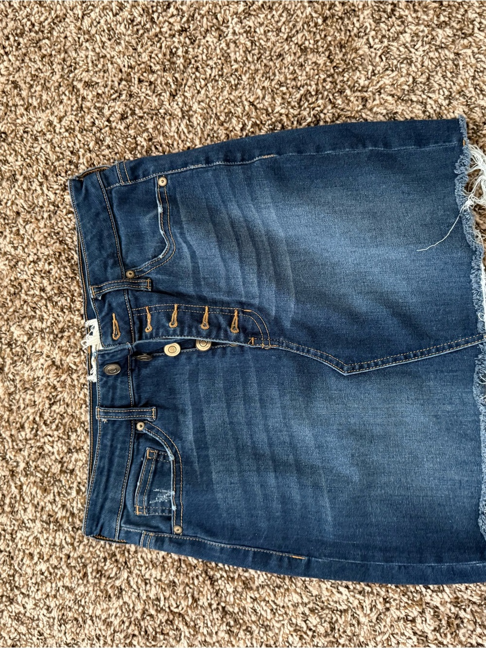 Denim Button-Front Mini Skirt in Dark Blue
